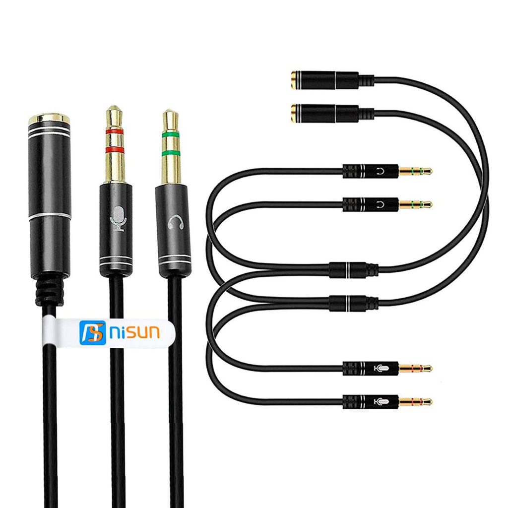 Nisun 2 Pack Gold Plated 35mm Female To 2 Male Headphone Mic Audio Y Splitter Adapter Cable 