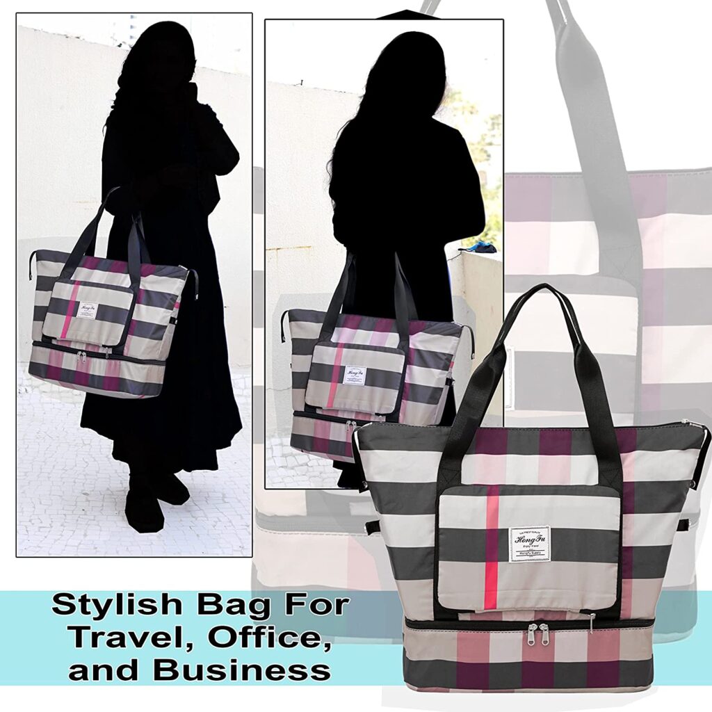 Women Foldable Storage Pouch Handbag Travel Purse Cosmetics Makeup Backpack  Portable Large Capacity Double Zipper Insert Bag
